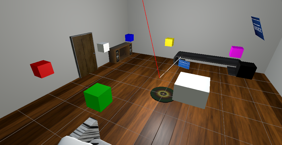 7 Cubes of different colours will spawn around the room. Interacting with them in order of the memory prompt is required to complete the task.